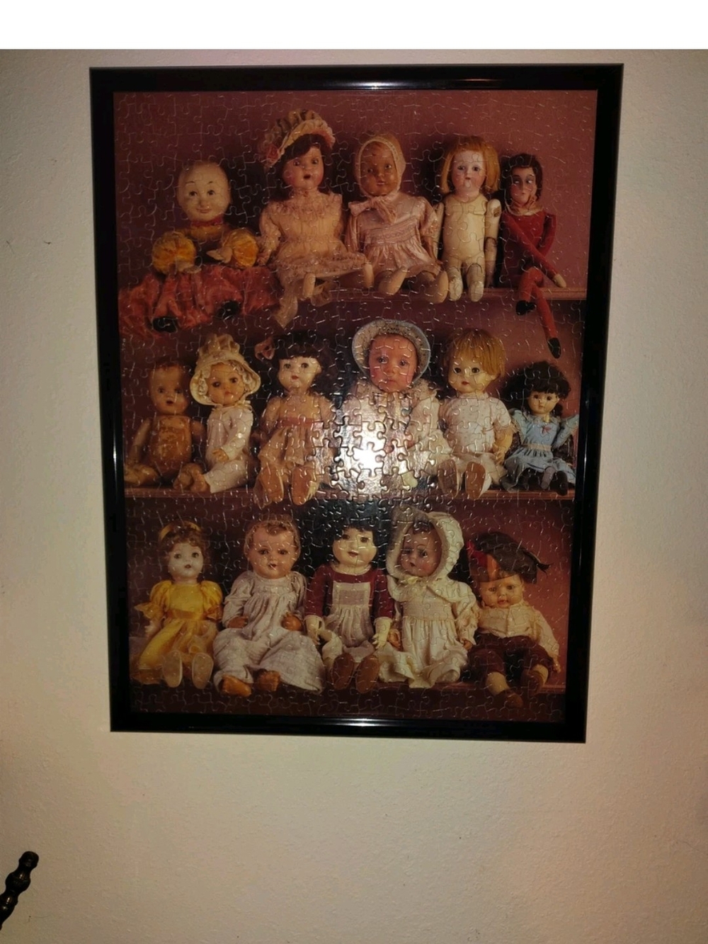 Framed Vintage Dolls Puzzle Wall Art - Pink & Cream